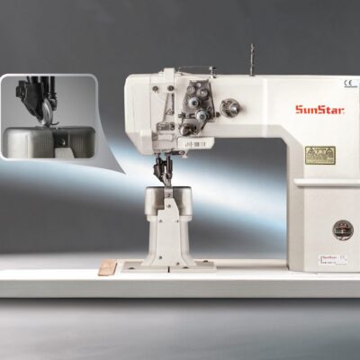 Máy 1 kim trụ đứng điện tử, motor liền trục, nâng chân vịt tự động, chân vịt bánh xe, dùng cho may Giày KM-958-7D